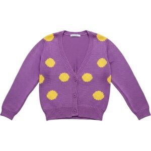 Vintage Irka Purple Yellow Polka Dot Knit Cardigan Sweater V-Neck Small